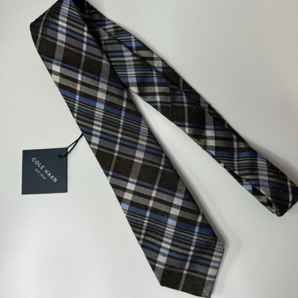 COLE HAAS brown plaid 100% silk neck tie - Picture 1 of 6